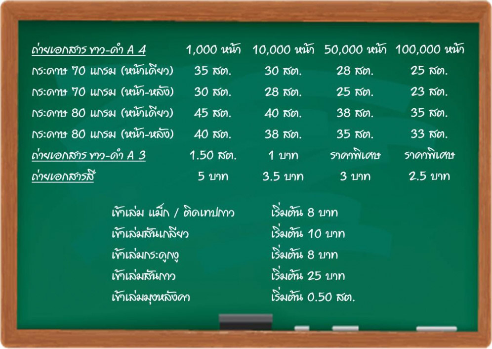 อัตราค่าบริการ ถ่ายเอกสาร nt copy center